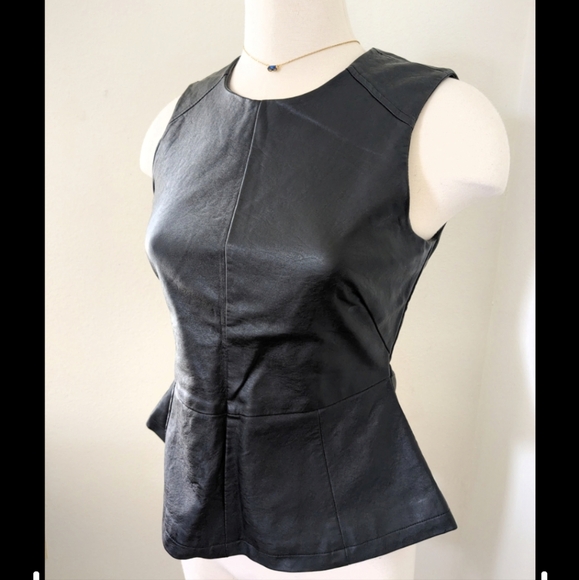 Quinn Black Faux Leather Structured Peplum Top - Picture 2 of 7